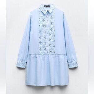 ZARA Sky Blue Embroidered Mini Dress